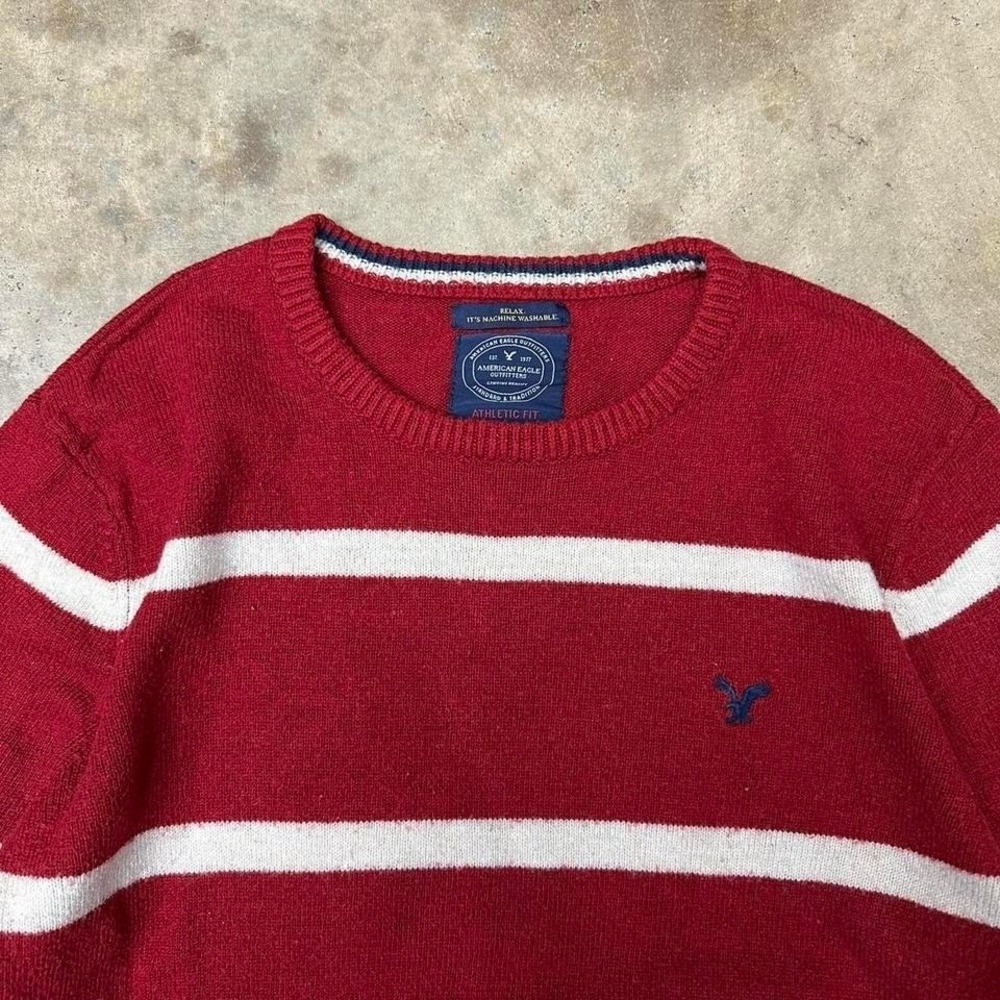 American eagle Red and white striped crewneck knit sweater 2000s y2k mens XL - Picture 3 of 7